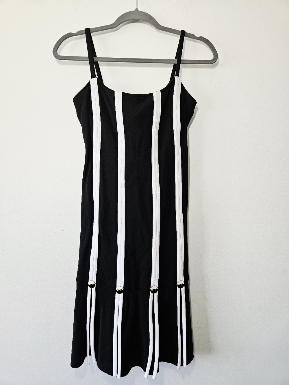Vintage 90s Joseph Ribkoff Mod Style Mini Dress Size 8 Black White Stripe - Picture 2 of 5